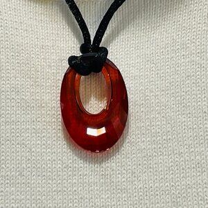 NWOT Acrylic Ellipses Pendant Necklace, Amber, Black Cord, 16"L+2 3/4" Extender
